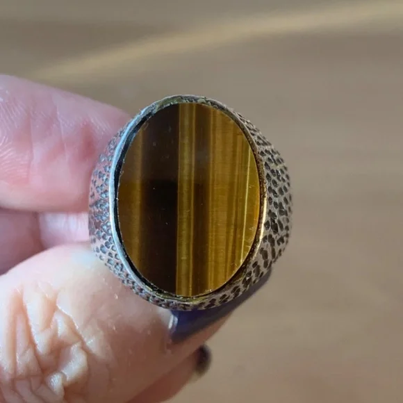 VINTAGENAVAJO NATIVE AMERICAN 925 SS TIGER EYE LARGE SIGNET RING MENS WOMANS